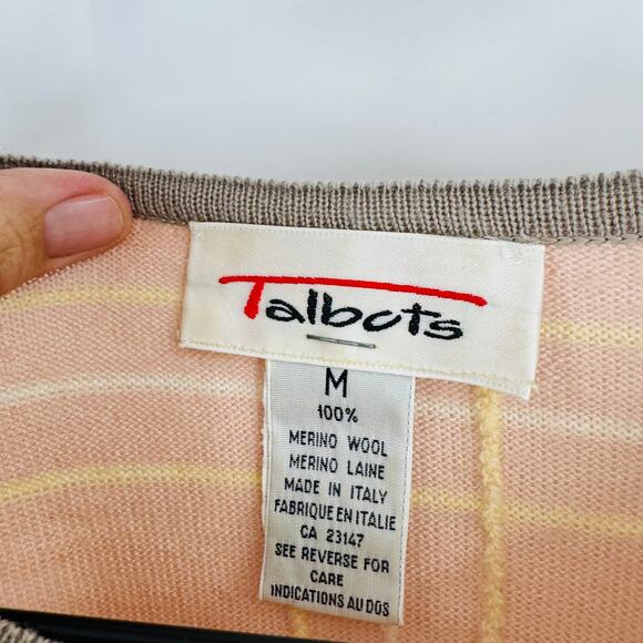 Vintage Talbots Plaid Crewneck Sweater Pink Taupe Wool Blend Size Medium - Picture 3 of 5